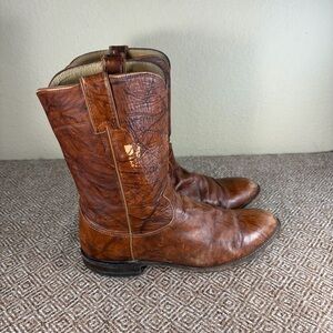 Justin 3163 Brown Leather Cowboy Roper Western Riding Boots Sz 9.5 D Cowboys GUC